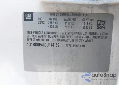 2012 Chevrolet Volt из США, поврежденный, VIN 1G1RD6E42CU114159